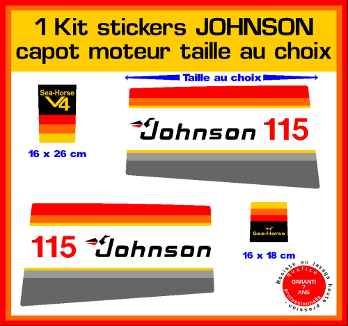 1 kit sticker JOHNSON capot moteur 115 cv ref 2 série 1 hors bord bateau barque