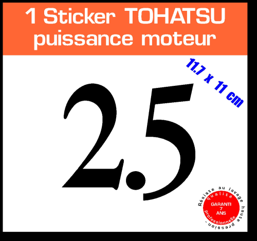 1 sticker TOHATSU puissance 2.5 cv série 3 capot moteur hors bord bateau barque