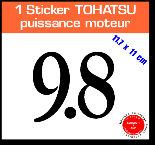 1 sticker TOHATSU puissance 9.8 cv série 3 capot moteur hors bord bateau barque