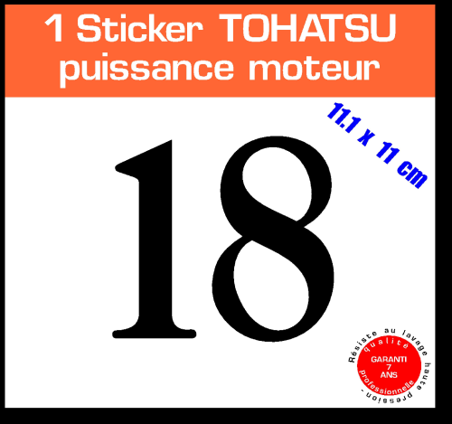 1 sticker TOHATSU puissance 18 cv série 3 capot moteur hors bord bateau barque