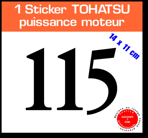 1 sticker TOHATSU puissance 115 cv série 3 capot moteur hors bord bateau barque