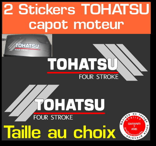 2 stickers TOHATSU ref 4 serie 1capot moteur hors bord bateau pêche jet voilier