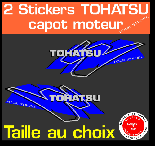 2 stickers TOHATSU ref 6 bleu serie 3 capot moteur hors bord bateau voilier