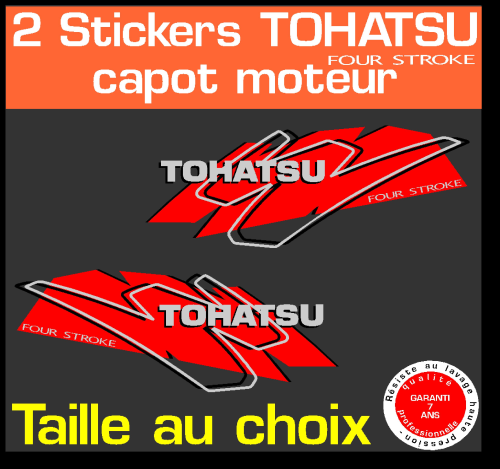 2 stickers TOHATSU ref 6 rouge serie 3 capot moteur hors bord bateau voilier