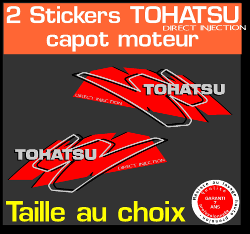 2 stickers TOHATSU ref 7 rouge serie 3 capot moteur hors bord bateau voilier