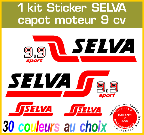 1 kit sticker SELVA capot moteur 9.9 cv série 4 hors bord bateau barque pêche