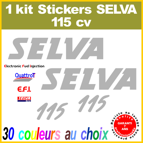1 kit stickers SELVA ref 8 capot moteur 115 cv hors bord bateau barque pêche