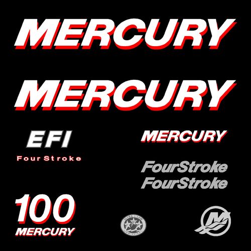 1 kit stickers MERCURY 100cv serie 1 pour capot moteur hors bord